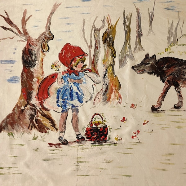 Vintage le petit Chaperon Rouge painting, Vintage painting Lining , vintage Art