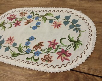 刺繍テーブルクロス ヴィンテージ ハンドメイド クロスステッチ