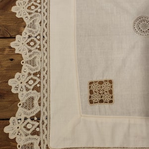 Vintage Greek Reticella Lace Hand Embroidered LINEN Tablecloth zdjęcie 3