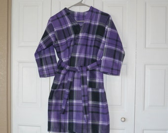 Soft Purple Plaid Fleece Kids Robe, Bath Robe, Wrap