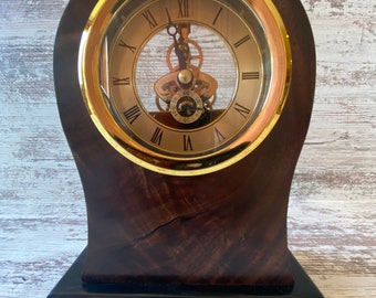 Elegant Walnut and Resin Desk or Mantel Clock