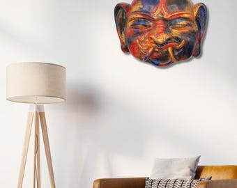 Clay and Lava Stone Mask – Hand-Painted Decorative Sculpture | Unique Sicilian Art - Cold Painting - Wall Decor