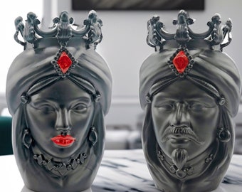 Sicilian Heads Vase - Moorish Head, Made in Italy  Caltagirone Moorish Heads - Handcrafted Sicilian Ceramic Sculpture h25 cm
