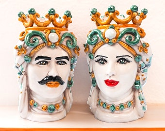 Sicilian Heads Vase - Moorish Head, Made in Italy  Caltagirone Moorish Heads - Handcrafted Sicilian Ceramic Sculpture h25 cm