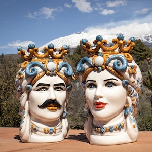 Sicilian Heads Vase - Moorish Head, Made in Italy  Caltagirone Moorish Heads - Handcrafted Sicilian Ceramic Sculpture h25 cm