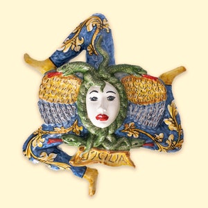 Sicilian Trinacria - Art Object - Lava Stone Heart - Caltagirone - Artistic Ceramics - Wall Decoration - Hand-Painted - Italy - Sicily
