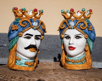 Sicilian Heads Vase - Moorish Head, Made in Italy  Caltagirone Moorish Heads - Handcrafted Sicilian Ceramic Sculpture h25 cm