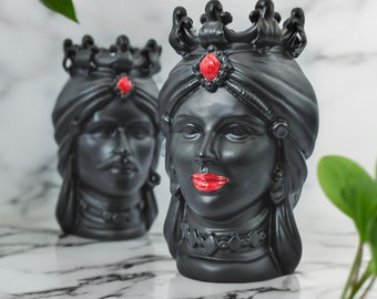 Sicilian Heads Vase - Moorish Head, Made in Italy  Caltagirone Moorish Heads - Handcrafted Sicilian Ceramic Sculpture h25 cm