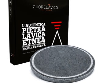 CUORELAVICO - Refractory lava stone plate for barbecue Round 35 x 2 cm with groove - for meat, fish and vegetables.