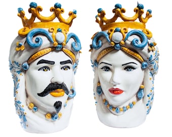 Sicilian Heads Vase - Moorish Head, Made in Italy  Caltagirone Moorish Heads - Handcrafted Sicilian Ceramic Sculpture h25 cm