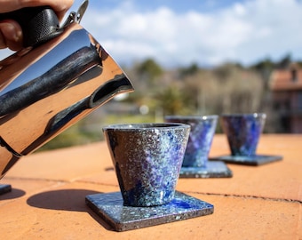 Coffee Cup in Lava Stone – Sicilian Handmade, Glazed and Hand-Painted