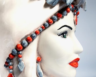 Sicilian Heads Vase - Moorish Head, Made in Italy  Caltagirone Moorish Heads - Handcrafted Sicilian Ceramic Sculpture h25 cm