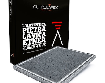 CUORELAVICO - Refractory lava stone plate for barbecue 39x30x2 cm with groove - natural cooking for meat, fish and vegetables.