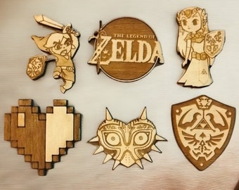 Set of The Legend of Zelda -  Wooden Pin Magnets - Exclusive Brooch/Magnet - Housewarming Gift - Fridge Magnet - Kitchen Accessories