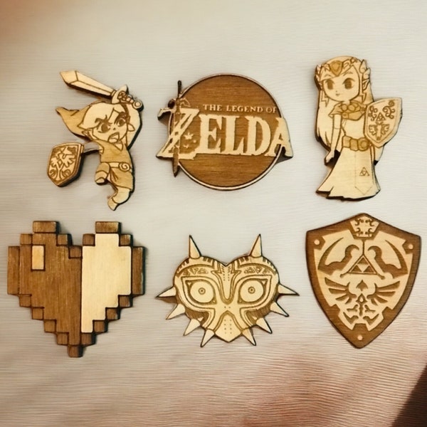 Set of The Legend of Zelda -  Wooden Pin Magnets - Exclusive Brooch/Magnet - Housewarming Gift - Fridge Magnet - Kitchen Accessories