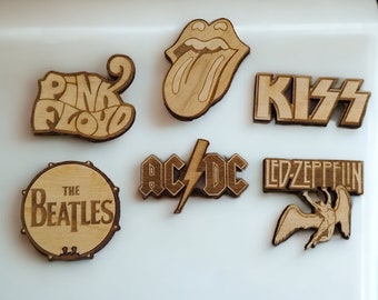 Set of Rock Bands Wooden Pin Magnets - Exclusive Brooch/Magnet - Housewarming Gift - Fridge Magnet - Kitchen Accessories - Home Decor