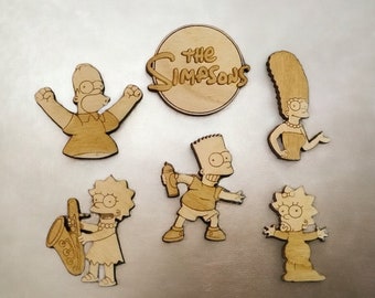 Set of The Simpsons Wooden Pin Magnets - Exclusive Brooch/Magnet - Housewarming Gift - Fridge Magnet - Kitchen Accessories - Home Decor