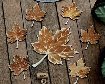 Ensemble de porte-pots en bois Nature - Feuilles d'automne - Fait à la main - Ustensiles de cuisine modernes - Réglage de la table - Minimalisme - Cadeau de pendaison de crémaillère - Bois