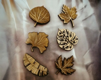 Set of Nature leaves Wooden Pin Magnets - Exclusive Brooch/Magnet - Housewarming Gift - Fridge Magnet - Kitchen Accessories - Home Decor