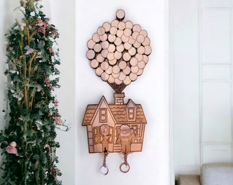 Porte-clés mural en bois haut de gamme - En l'air - La Haut - Décoration d'intérieur - Cadeau geek - Porte-clés mural