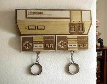 Premium Magnetic Wooden Wall Mount Keychains NES - Home Decor - Geek Gift - Keyring Holder Wall Mounted