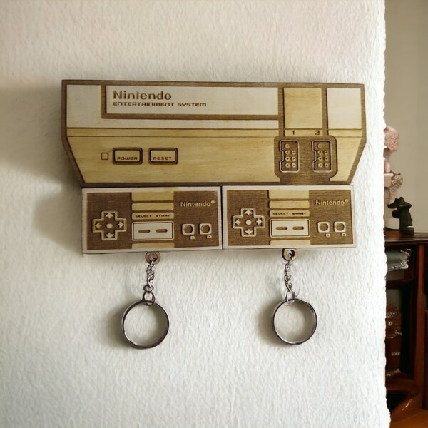 Premium Magnetic Wooden Wall Mount Keychains NES - Home Decor - Geek Gift - Keyring Holder Wall Mounted