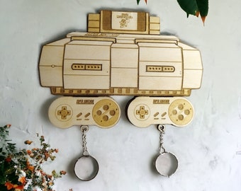 Porte-clés mural en bois magnétique de qualité supérieure SNES - Décoration d'intérieur - Cadeau geek - Porte-clés mural