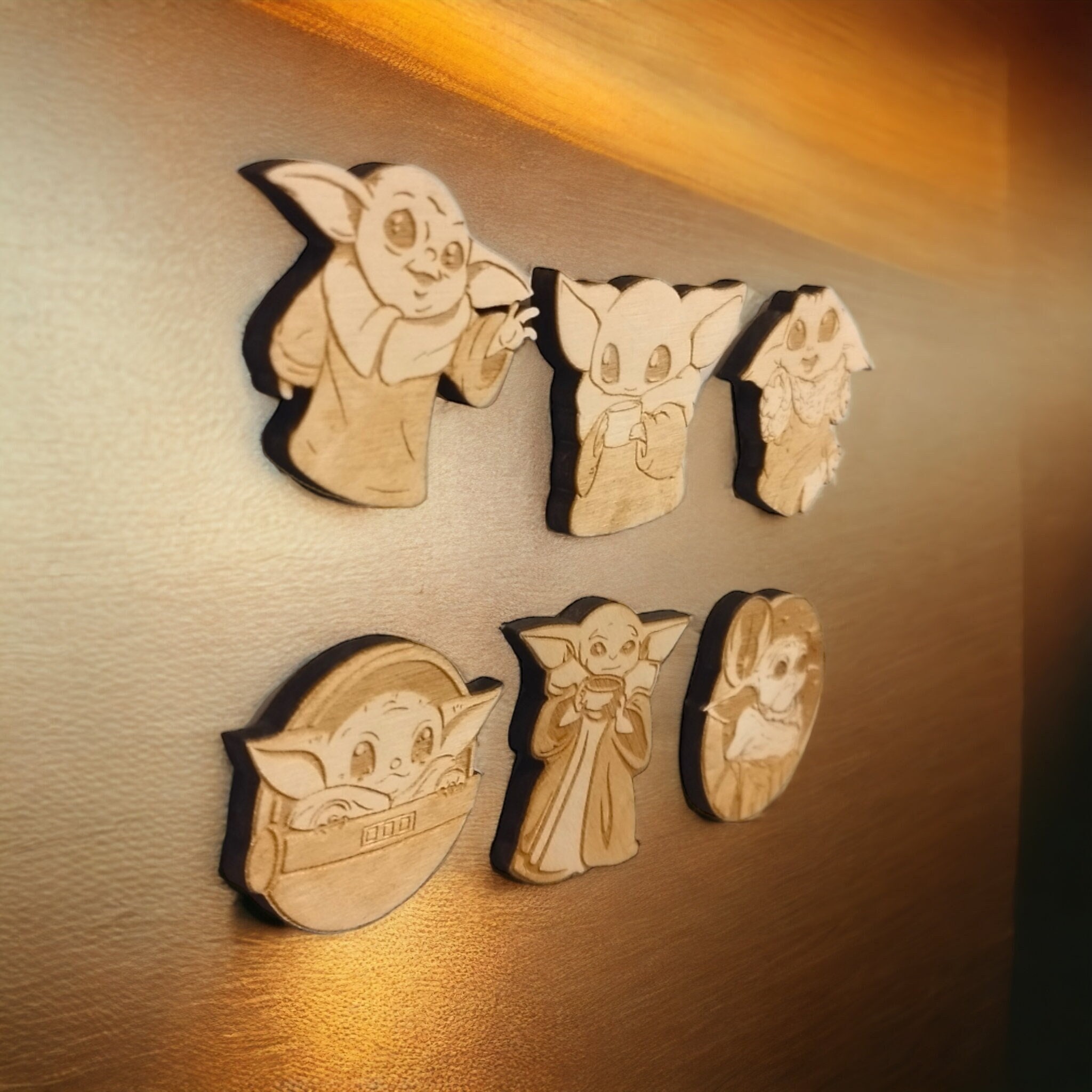 Set of 6 Baby Yoda Wooden & Pins Exclusive