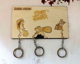 Premium Wooden Wall Mount Keychains Street Fighter - Home Decor - Geek Gift - Keyring Holder Wall Mounted