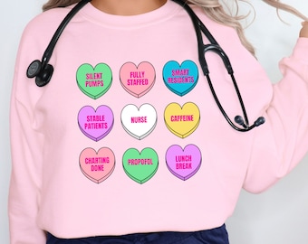 Sweat-shirt d'allaitement amusant pour la Saint-Valentin : infirmière de soins intensifs Candy Hearts