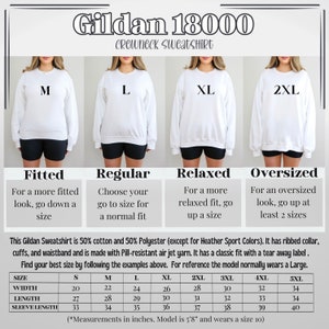 Gildan 18000 crewneck sweatshirt size chart