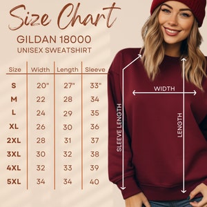 Gildan 18000 crewneck sweatshirt size chart