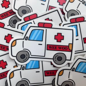 EMT Appreciation Gift Funny Ambulance Sticker Paramedic Decal Humorous Design Wee Woo Emergency Vehicle Decoration Waterproof Vinyl Durable Weather Resistant Perfect Present Medical Staff Healthcare Worker Gift Ideal For Laptops Water
