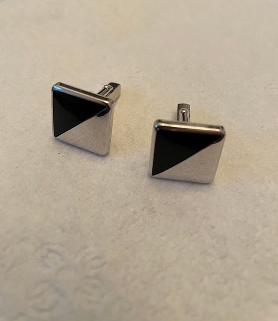 Vintage Anson Cuff Links | Black Onyx and Silver … - image 1