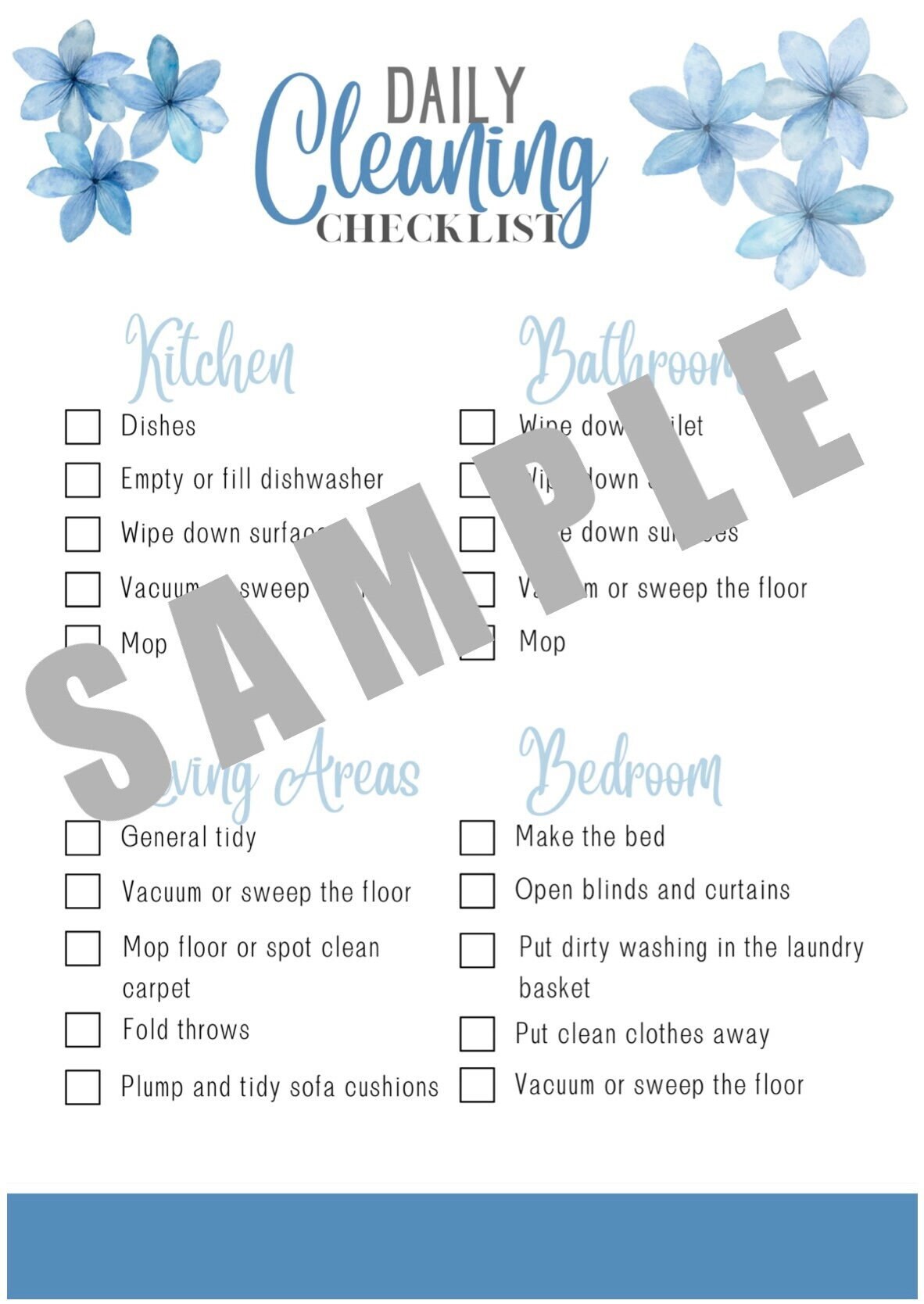 Daily Cleaning Checklist Print Blue/floral - Etsy