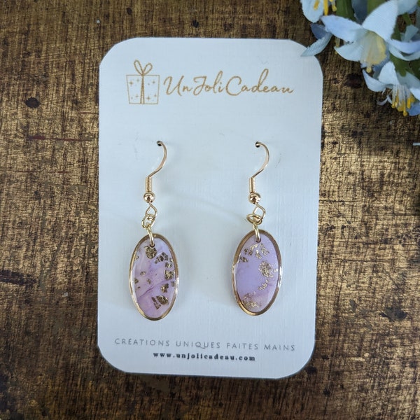 Boucles d’oreilles anneau ovale rose-lavande marbré