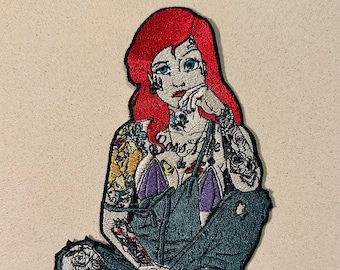 Patch for ironing tattooed mermaid  | cartoon patches, mermaid patches, tattoo patches, tattooed arial patches for anything