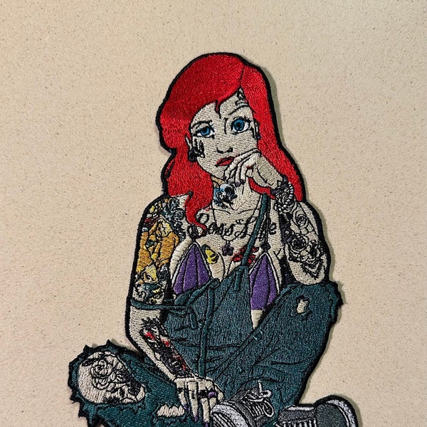 Patch for ironing tattooed mermaid  | cartoon patches, mermaid patches, tattoo patches, tattooed arial patches for anything