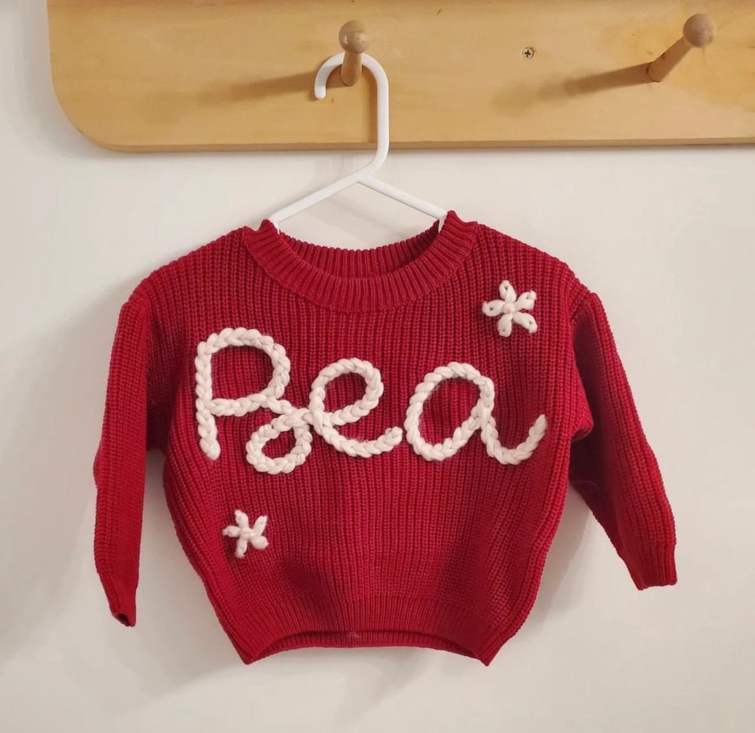 Hand Embroidered Name Baby Sweater Personalized Baby Name Etsy