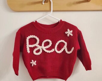 Hand Embroidered Name Baby Sweater, Personalized Baby Name Sweater, Custom Baby Sweater With Name, new born gift