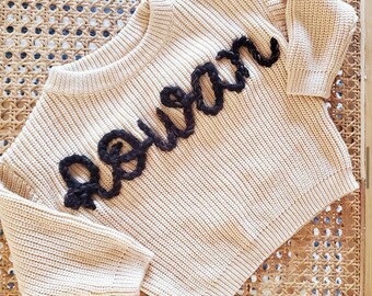 Hand Embroidered Name Baby Sweater, Personalized Baby Name Sweater, Custom Baby Sweater With Name, new born gift