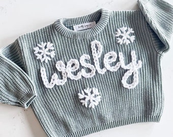 Hand Embroidered Name Baby Sweater, Personalized Baby Name Sweater, Custom Baby Sweater With Name, new born gift