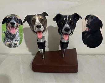 Custom Dog Portrait Wine Stopper: Handmade Clay Pet Memorial Gift