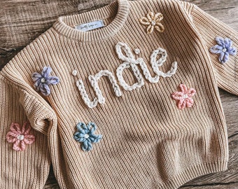 Hand Embroidered Name Baby Sweater, Personalized Baby Name Sweater, Custom Baby Sweater With Name, new born gift