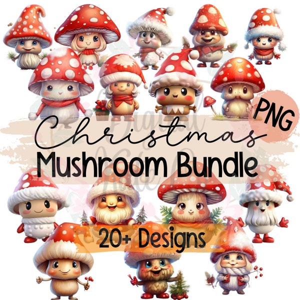 Noël PNG Bundle Noël Champignon Clipart Mignon Forêt Nature Toadstool Clip Art PNG Format Téléchargement instantané Nature Clipart Best-seller