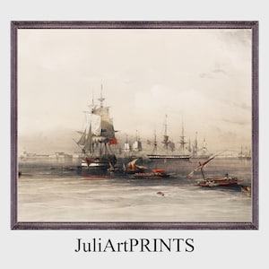 Ships in the Port – Vintage Harbor Scene Art Print | Alexandria Port with Ships | Digital Download Wall Decor | JP-0012