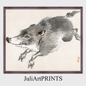 Wild Beauty at Your Fingertips – Vintage Japanese Wild Boar Art Print | Dynamic Ink Illustration | Digital Download Wall Decor | JP-G0101