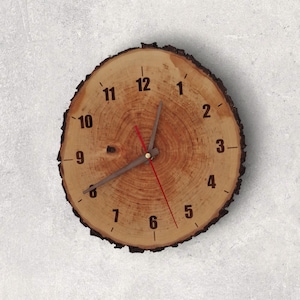 Wooden clock alder - wall clock with silent movement, handmade tree disc decoration, wall decoration wood, ideal gift