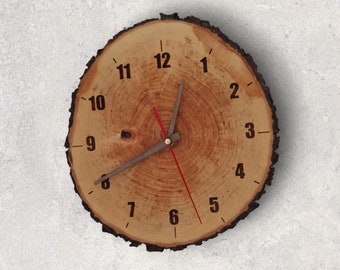 Wooden clock alder - wall clock with silent movement, handmade tree disc decoration, wall decoration wood, ideal gift
