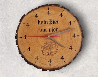 Olivenholz Wanduhr Holz Mit Spruch Holzuhr Kein Bier Vor Wanddeko